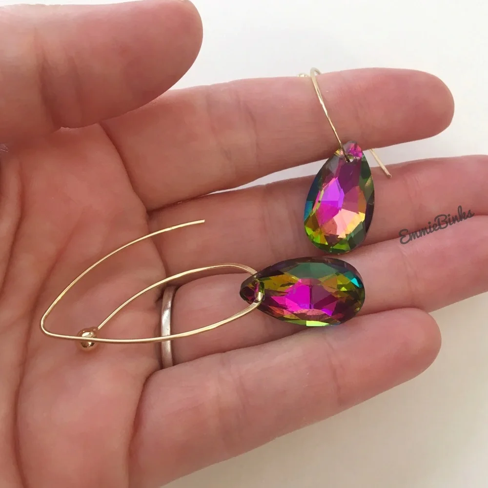 💥3/$28 New MultiColored Dimensional Rainbow Crystal Bead Drop Threader Earrings - Picture 11 of 15